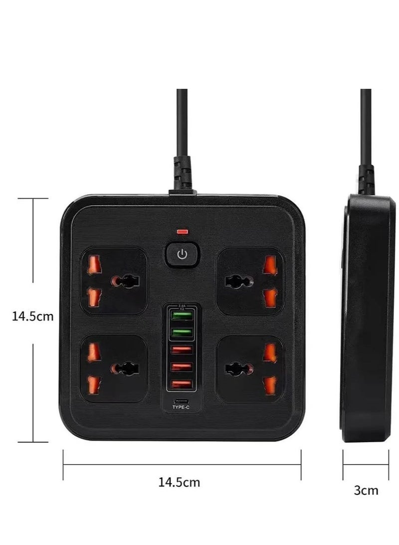 Extension lead with usb slots 4 ac way outlets 3000W 10A 3M 9.84FT power strip 5 usb 1 type c slots charging overload protection power plug extension for home and office. - Image 2