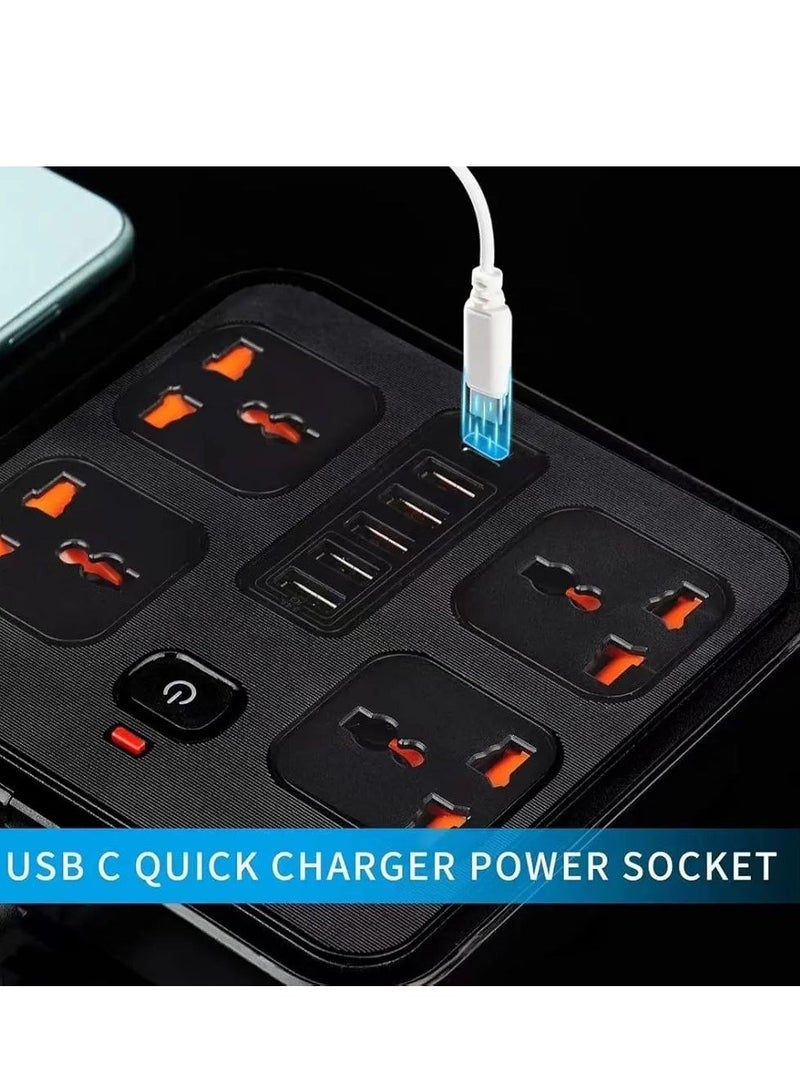 Extension lead with usb slots 4 ac way outlets 3000W 10A 3M 9.84FT power strip 5 usb 1 type c slots charging overload protection power plug extension for home and office. - Image 3