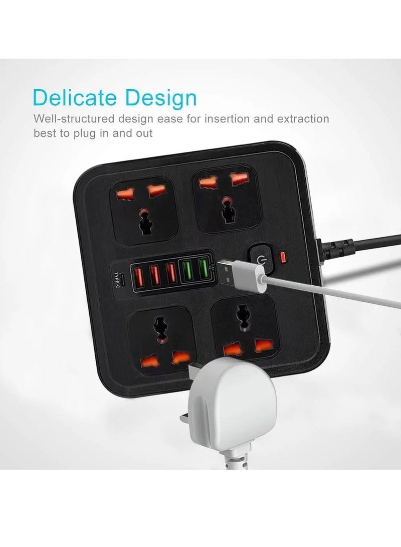 Extension lead with usb slots 4 ac way outlets 3000W 10A 3M 9.84FT power strip 5 usb 1 type c slots charging overload protection power plug extension for home and office. - Image 4