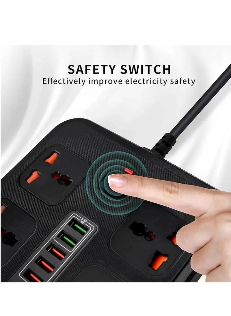 Extension lead with usb slots 4 ac way outlets 3000W 10A 3M 9.84FT power strip 5 usb 1 type c slots charging overload protection power plug extension for home and office. - Image 5