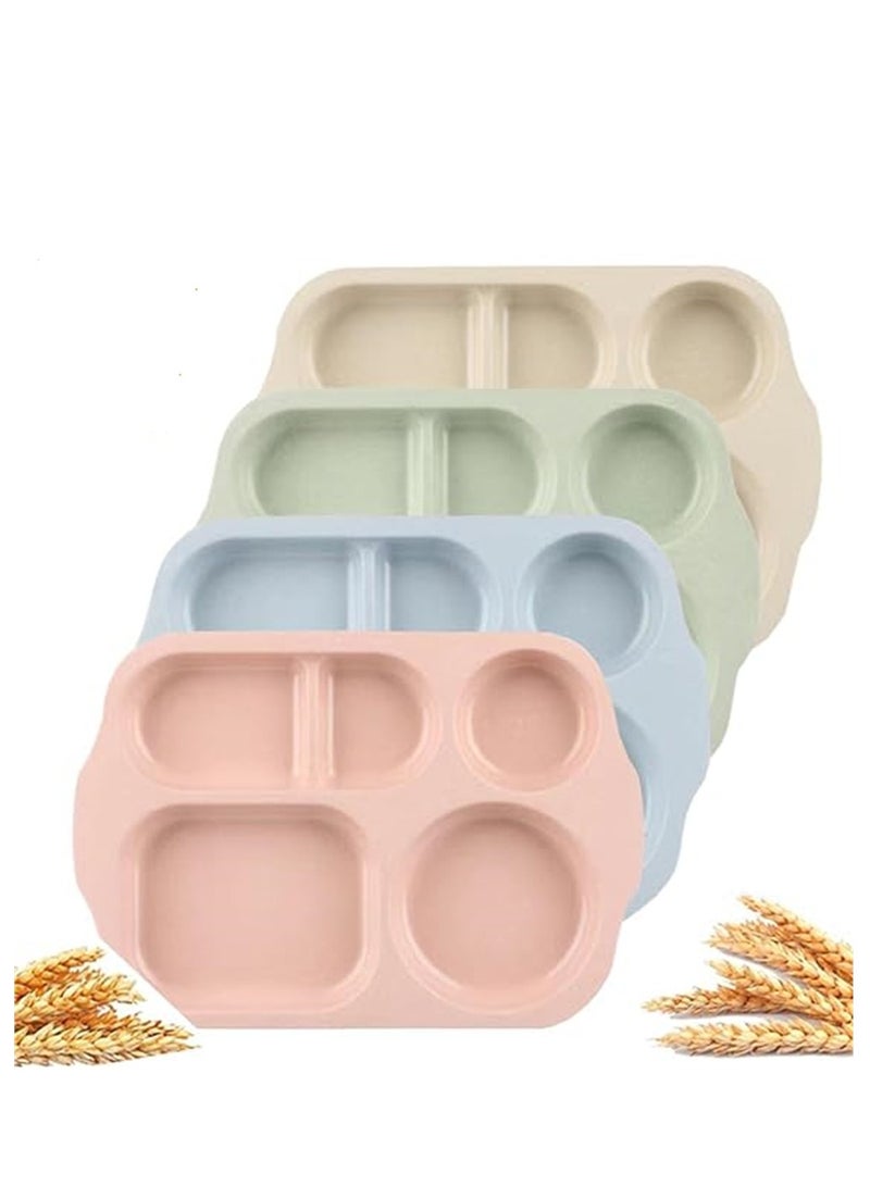 SYOSI Wheat Straw Meal Plate, 4 Pcs 12 Inch Divided Plates, Reusable Unbreakable Wheat Straw Plates, Dinnerware Lunch Tray Plates Tableware for Kitchen, Picky Eaters, Campers and Portion Control - Image 1