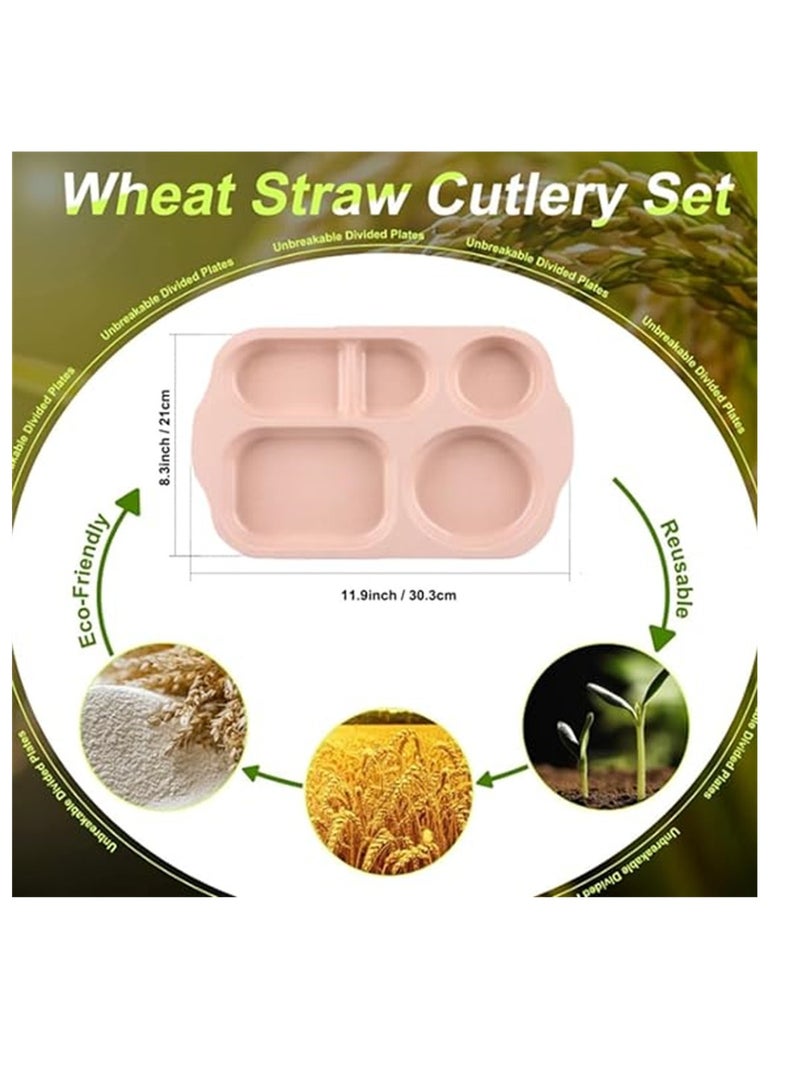 SYOSI Wheat Straw Meal Plate, 4 Pcs 12 Inch Divided Plates, Reusable Unbreakable Wheat Straw Plates, Dinnerware Lunch Tray Plates Tableware for Kitchen, Picky Eaters, Campers and Portion Control - Image 5