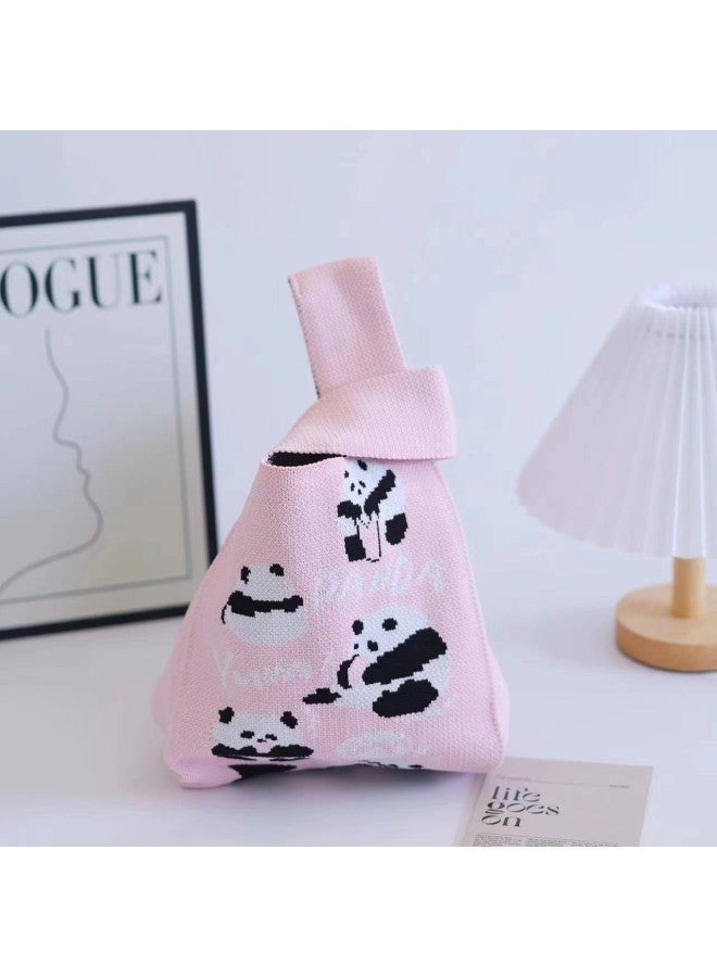 Ins Cute Handbag Women's Bag All-match Hand Carrying Casual Panda Knitted Bag Bucket Bag Tote Bag Lunch Box Bag-Color:Face Covering Bear Yellow  - Image 4