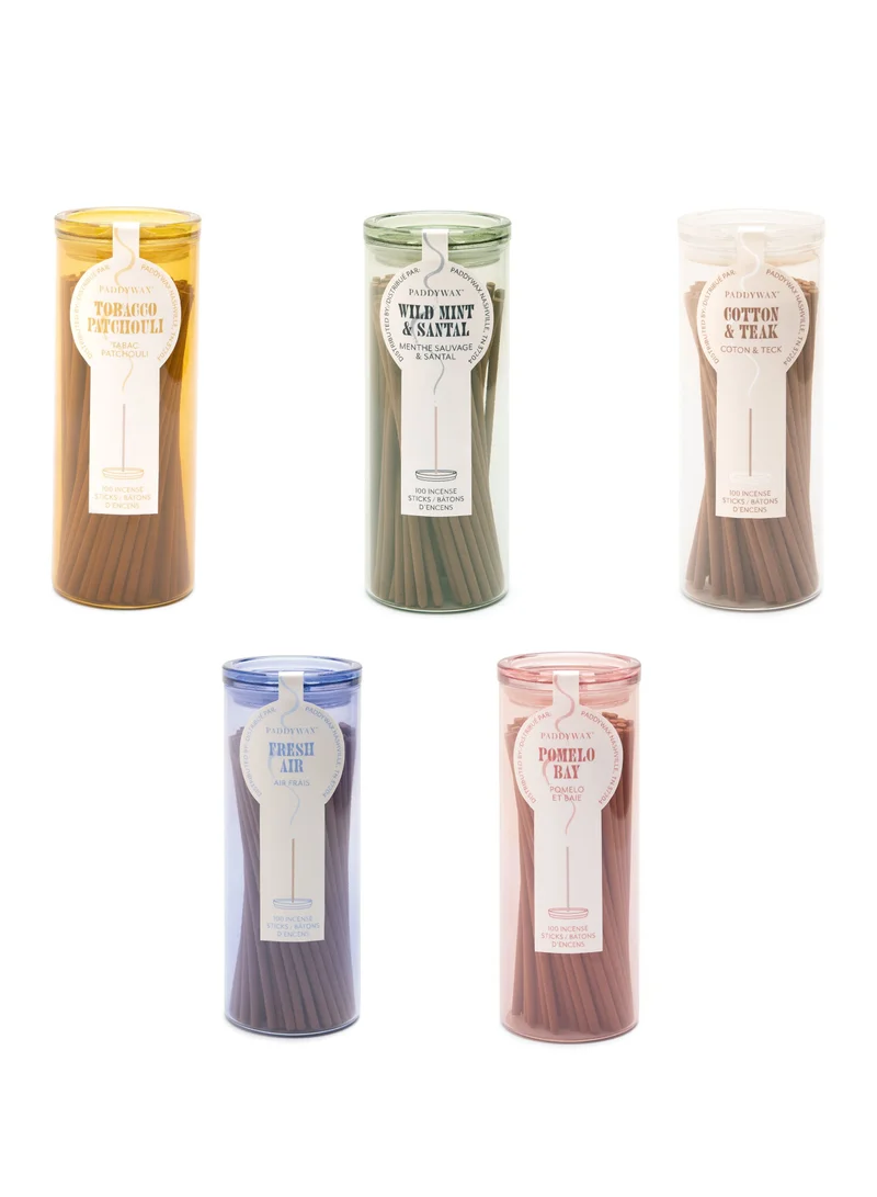 Paddywax Incense Sticks With Glass Jar and Holder 100 Sticks Tobacco Patchouli