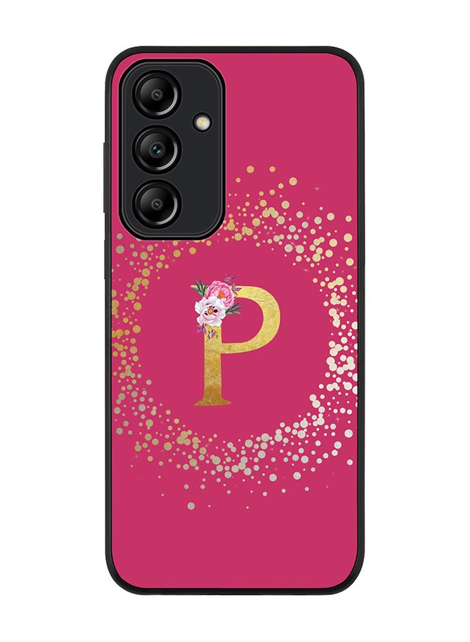 Stylizedd Rugged Black Edge Case for Samsung Galaxy A35, Slim Case Cover- Custom Monogram Initial Letter Floral Pattern Alphabet - P (Deep Pink Rose) - Image 1