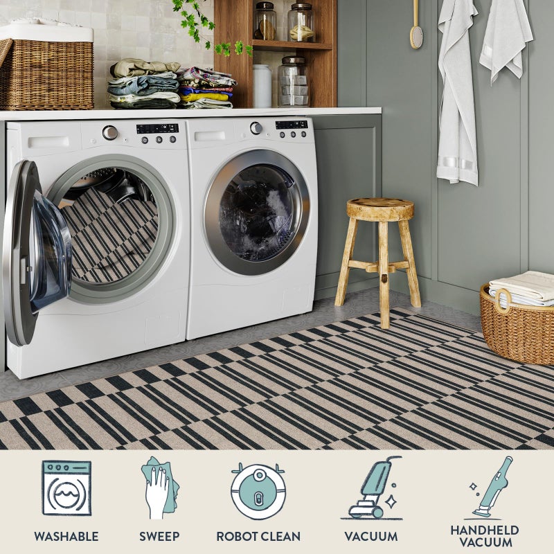 La Home Lahome Elance Striped Easy Jute Rug, 3x5 Outdoor Patio Porch Rug Washable Rugs for Entryway, Indoor Outdoor Living Room Carpets, Farmhouse Neutral Non Slip Black Carpet for Backyard Bedroom RV - Image 4