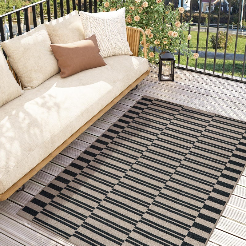 La Home Lahome Elance Striped Easy Jute Rug, 3x5 Outdoor Patio Porch Rug Washable Rugs for Entryway, Indoor Outdoor Living Room Carpets, Farmhouse Neutral Non Slip Black Carpet for Backyard Bedroom RV - Image 2