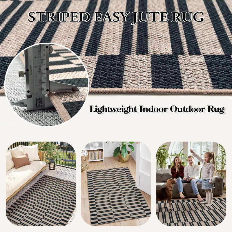 La Home Lahome Elance Striped Easy Jute Rug, 3x5 Outdoor Patio Porch Rug Washable Rugs for Entryway, Indoor Outdoor Living Room Carpets, Farmhouse Neutral Non Slip Black Carpet for Backyard Bedroom RV - Image 5