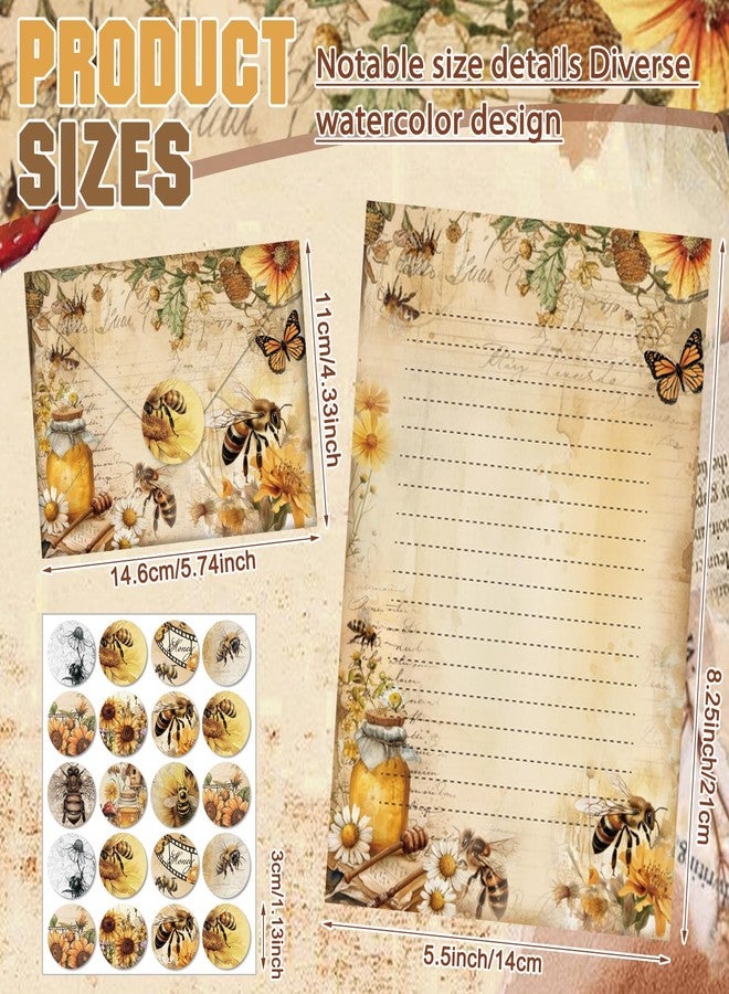 تاوباري مجموعة أوراق قرطاسية من تاوباري مكونة من 160 قطعة، 50 ورقة قرطاسية مزدوجة الجوانب مع 50 ظرفًا متطابقًا و60 ملصقًا دائريًا منقطًا، 10 تصميمات (نحلة عتيقة، زهور، فراشة، 8.25 × 5.5 بوصة). - Image 4