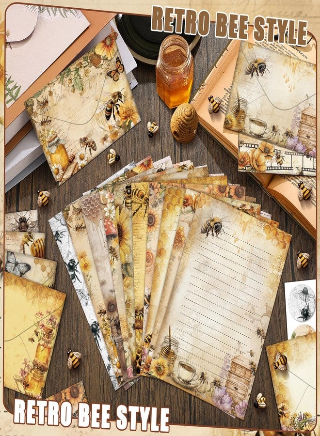 تاوباري مجموعة أوراق قرطاسية من تاوباري مكونة من 160 قطعة، 50 ورقة قرطاسية مزدوجة الجوانب مع 50 ظرفًا متطابقًا و60 ملصقًا دائريًا منقطًا، 10 تصميمات (نحلة عتيقة، زهور، فراشة، 8.25 × 5.5 بوصة). - Image 2