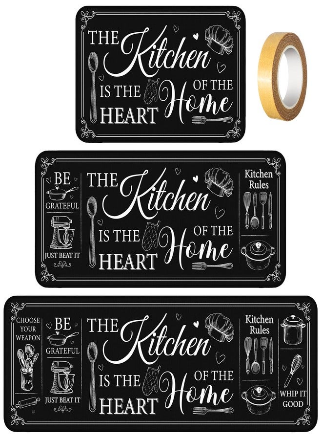 Bencailor 3 Pieces Kitchen Rugs Set Non Slip Washable Kitchen Mats Farmhouse Welcome Door Mat Floor Rugs Absorbent for Home Laundry Living Room and Hallway,3 Sizes(Classic Black) - Image 1