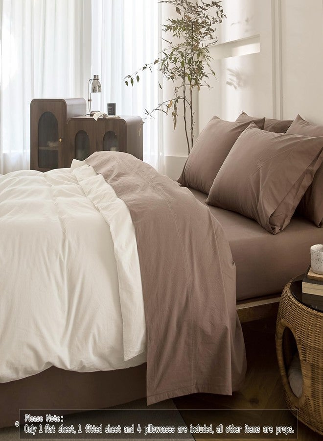 BDEAR 6PS Light Chocolate Brown Bedding Sets Linen Like Cotton Bed Set Oeko-TEX Standard 100% Washed Cotton Deep Pocket Queen Size Fitted Sheet Plus Cozy Flat Sheet and 4 Pillowcases - Image 5