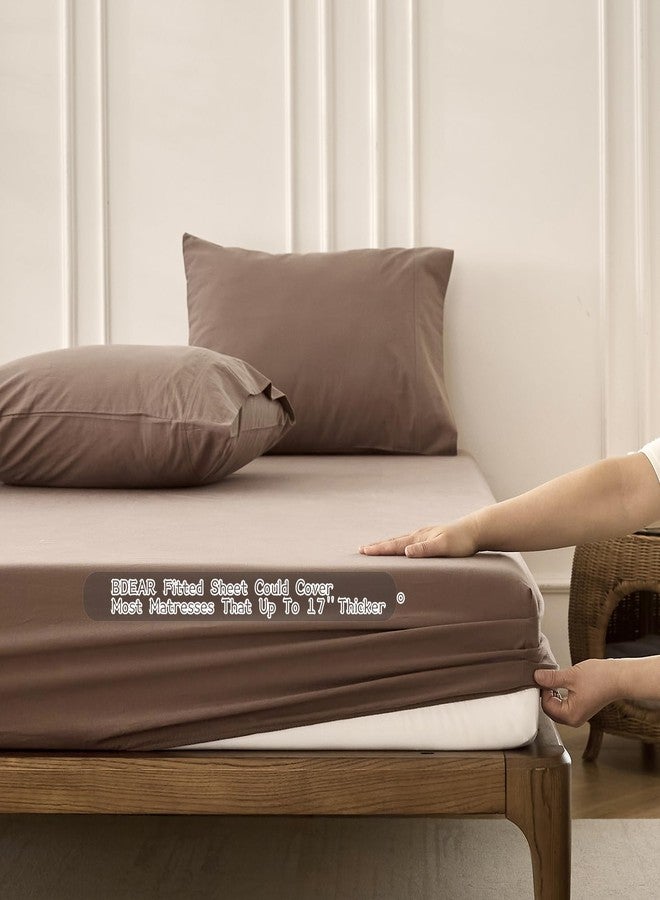 BDEAR 6PS Light Chocolate Brown Bedding Sets Linen Like Cotton Bed Set Oeko-TEX Standard 100% Washed Cotton Deep Pocket Queen Size Fitted Sheet Plus Cozy Flat Sheet and 4 Pillowcases - Image 2