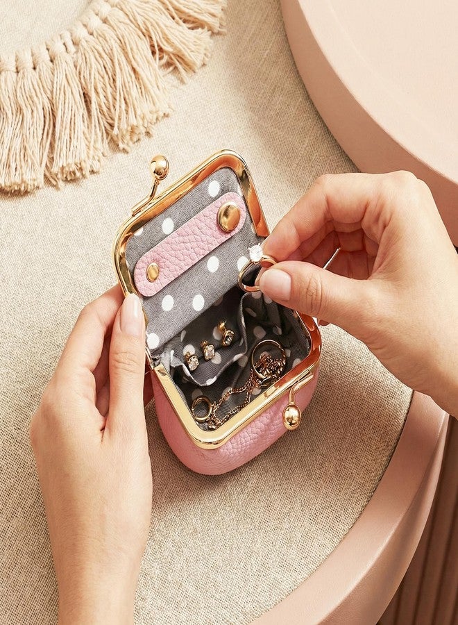 Sdfvsdg Genuine Leather Mini Jewelry Box Portable Vintage-Inspired Leather Small Coin Purse Jewelry Organizer Case Mini Travel Ring Box with Kiss Lock for Women Earring Ring Necklace - Image 2