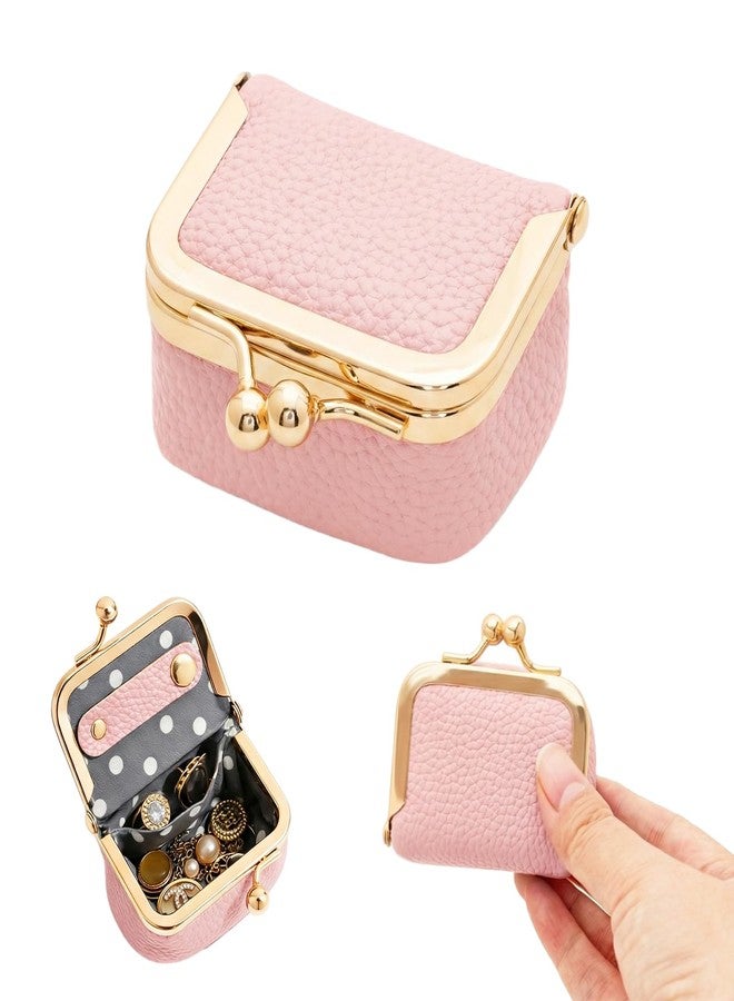 Sdfvsdg Genuine Leather Mini Jewelry Box Portable Vintage-Inspired Leather Small Coin Purse Jewelry Organizer Case Mini Travel Ring Box with Kiss Lock for Women Earring Ring Necklace - Image 1