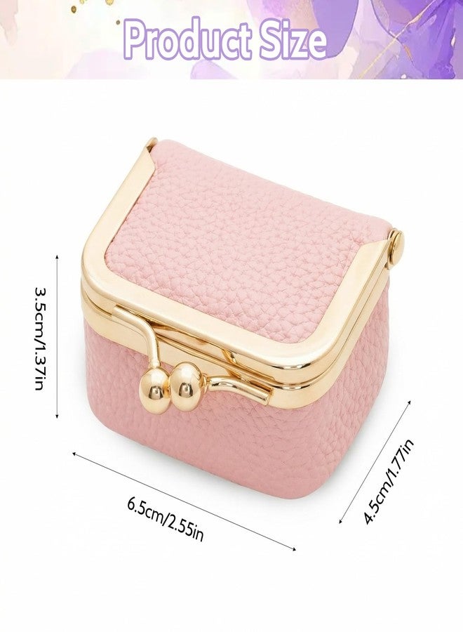 Sdfvsdg Genuine Leather Mini Jewelry Box Portable Vintage-Inspired Leather Small Coin Purse Jewelry Organizer Case Mini Travel Ring Box with Kiss Lock for Women Earring Ring Necklace - Image 3