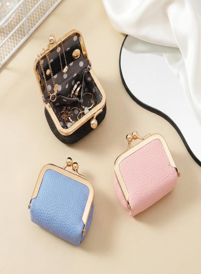 Sdfvsdg Genuine Leather Mini Jewelry Box Portable Vintage-Inspired Leather Small Coin Purse Jewelry Organizer Case Mini Travel Ring Box with Kiss Lock for Women Earring Ring Necklace - Image 4