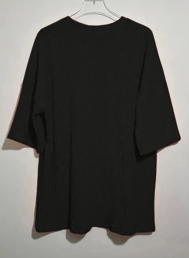 Take Two Black Solid Relaxed T-Shirt and Pants Co-Ords - Image 4