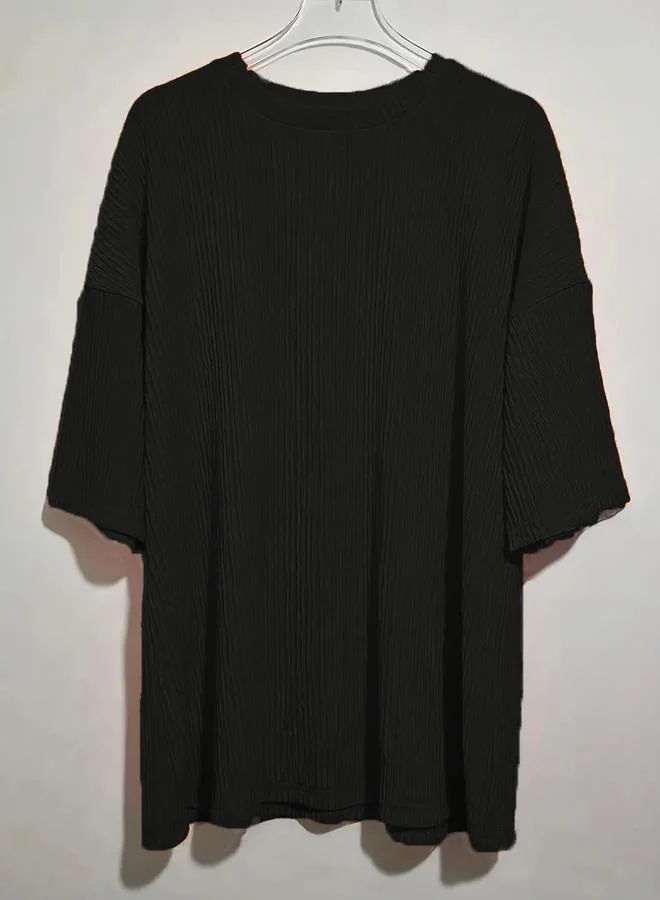 Take Two Black Solid Relaxed T-Shirt and Pants Co-Ords