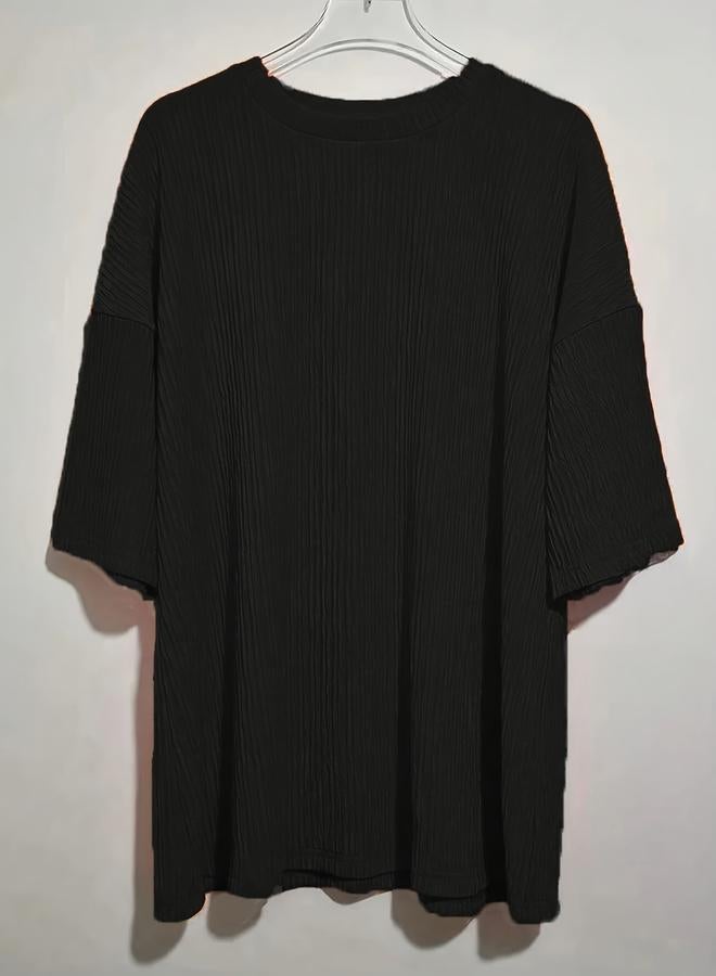 Take Two Black Solid Relaxed T-Shirt and Pants Co-Ords - Image 2
