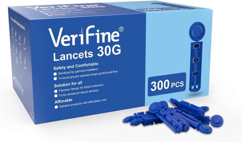 Verifine Lancets for Diabetes Testing 30 Gauge Diabetic Lancets for Blood Testing and Glucose Testing  Fits Most Lancing Devices  Sterile Single Use 30G Blood Sugar Lancets300 Count - Image 1
