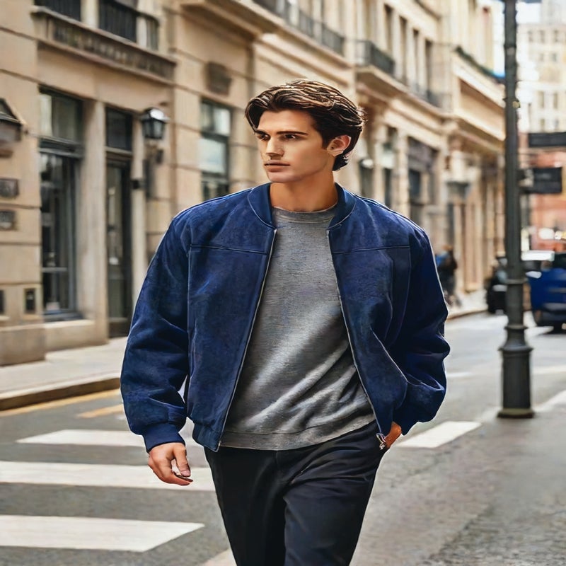 Men's Suede Collar Casual Zip-Up Jacket Retro Loose Fit Outerwear - Image 4