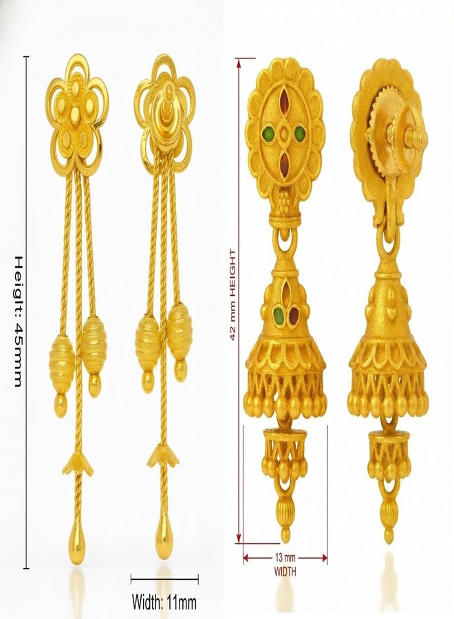 DEW MAT Floral & Round Shaped Gold Tone Traditional Jhumka Earrings for Women | Antique Finish Indian Ethnic Jewelry - Image 2