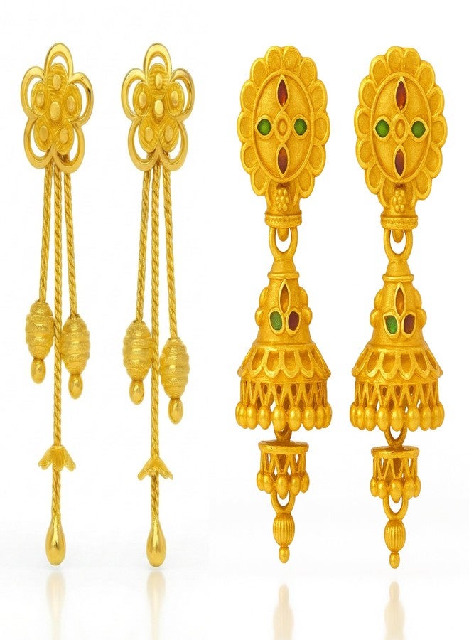 DEW MAT Floral & Round Shaped Gold Tone Traditional Jhumka Earrings for Women | Antique Finish Indian Ethnic Jewelry - Image 1