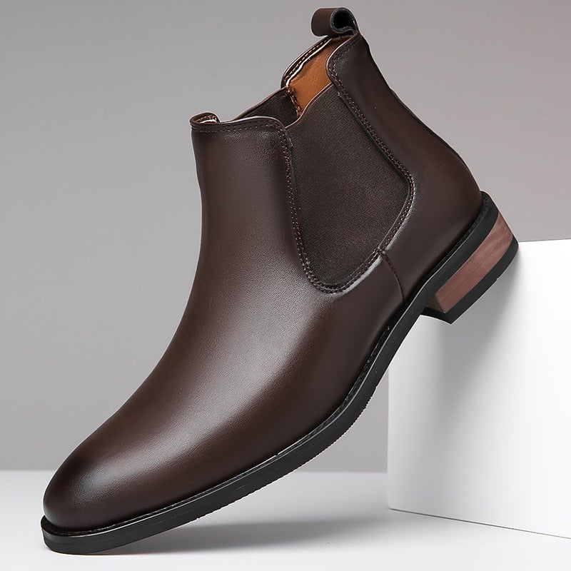 Black English Chelsea Men'S High-Top Simple High-End Casual Business Dress Pointed Leather Boots - Image 1