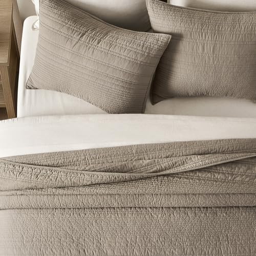 EVERGRACEHOME 100% Cotton Modern Lines Quilt Set King Size, Pre-Washed Soft Striped Coverlet Bedspread, 3 Piece Lightweight Bedding Set for All Season, with 2 Pillow Shams, Stone Taupe - Image 3