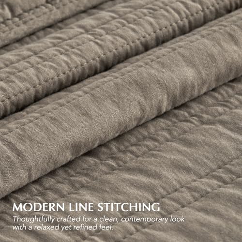 EVERGRACEHOME 100% Cotton Modern Lines Quilt Set King Size, Pre-Washed Soft Striped Coverlet Bedspread, 3 Piece Lightweight Bedding Set for All Season, with 2 Pillow Shams, Stone Taupe - Image 4