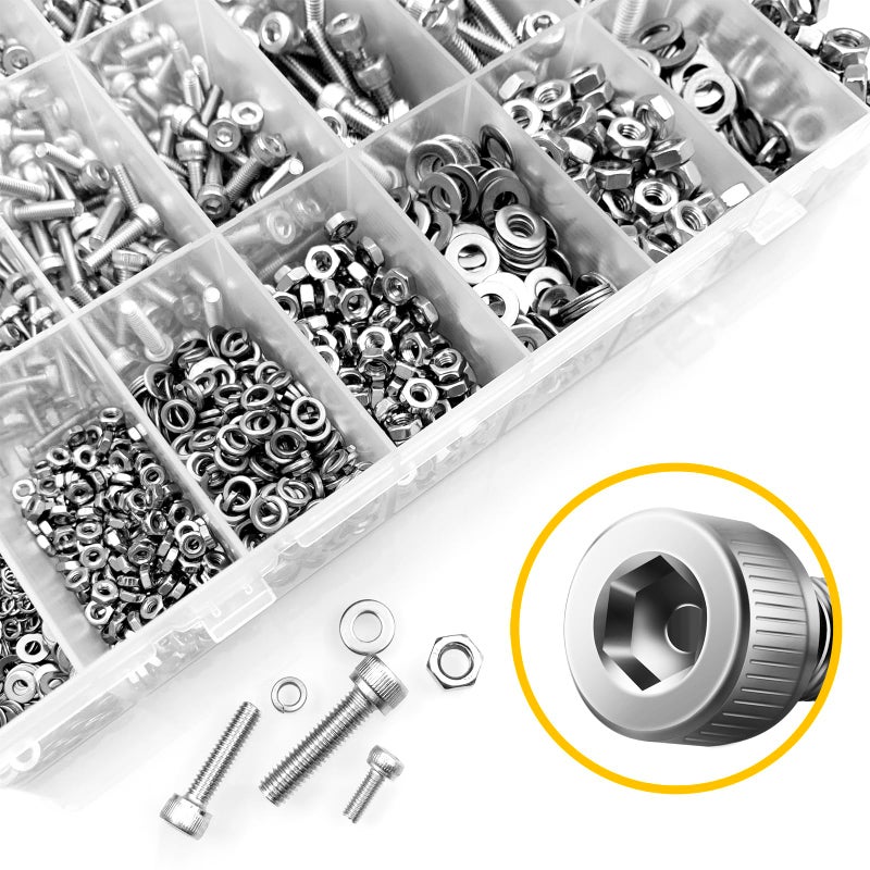 Mywish 2200pc M2-M5 Metric Screw Assortment Kit, Stainless Steel Hex Bolts & Nuts, Spring Washers, Anti-Rust, with Hex Wrenches for 3D Printer - Image 3