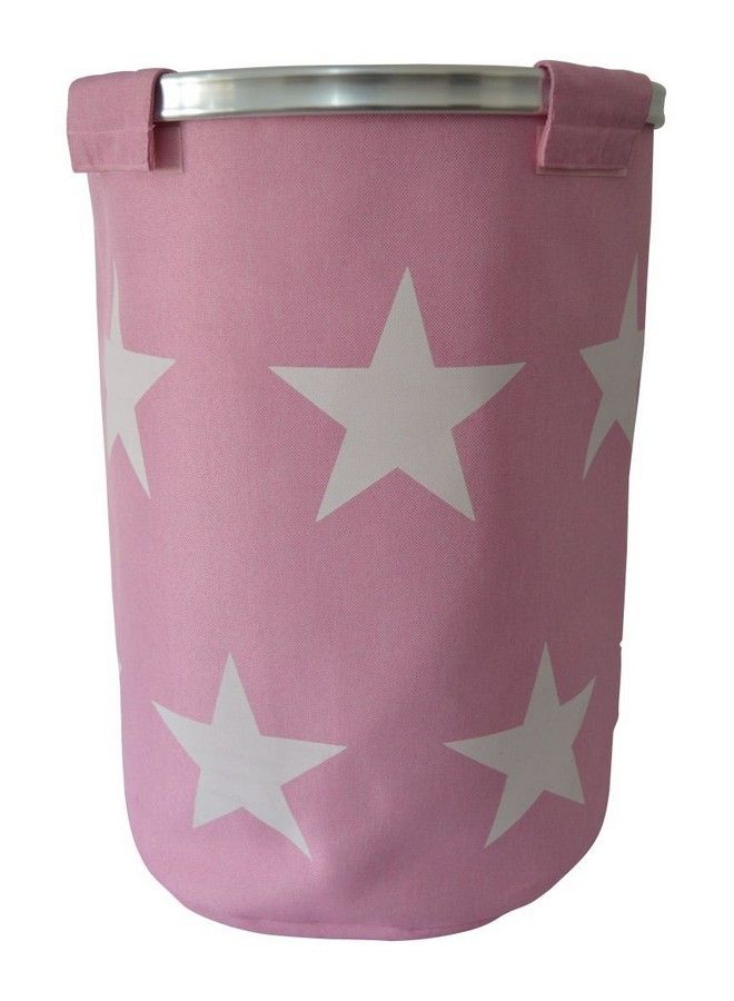 CHAMPS Pink Jute Laundry Hamper Bag With White Star Print Aluminium Handle 21" Tall - Image 1