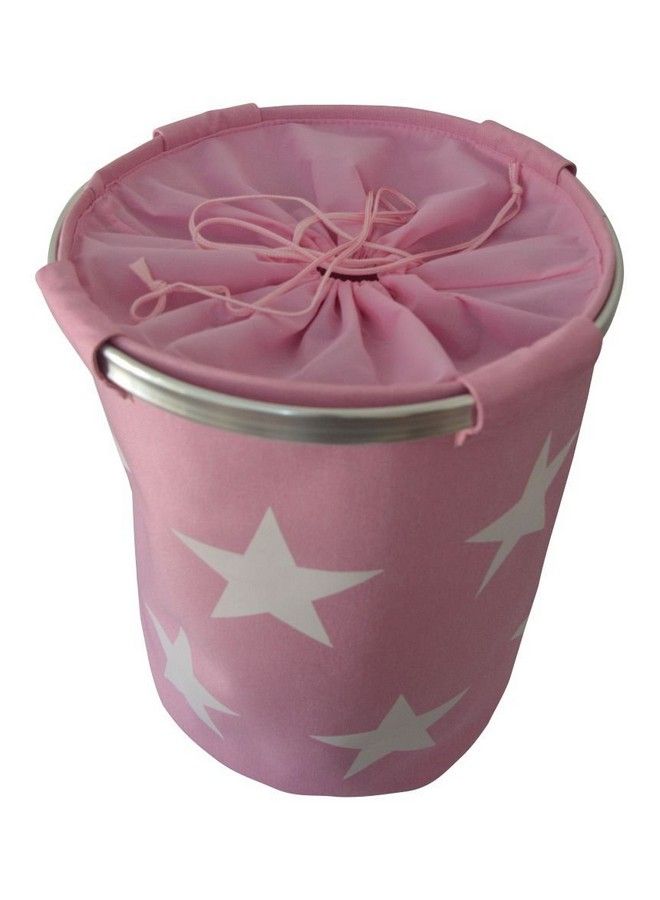 CHAMPS Pink Jute Laundry Hamper Bag With White Star Print Aluminium Handle 21" Tall - Image 4