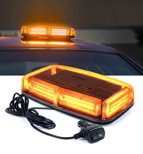 Xprite COB LED Amber Rooftop Strobe Beacon Lights wMagnetic Base 19 Flashing Pattern Safety Warning Caution Light for Emergency Construction Vehicles Snowplow Trucks Postal Mail Cars