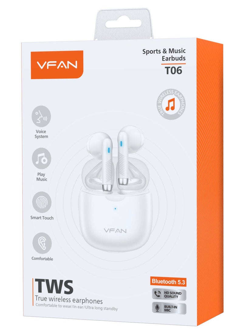 VFAN TWS Wireless Earbuds T06-White - Image 1