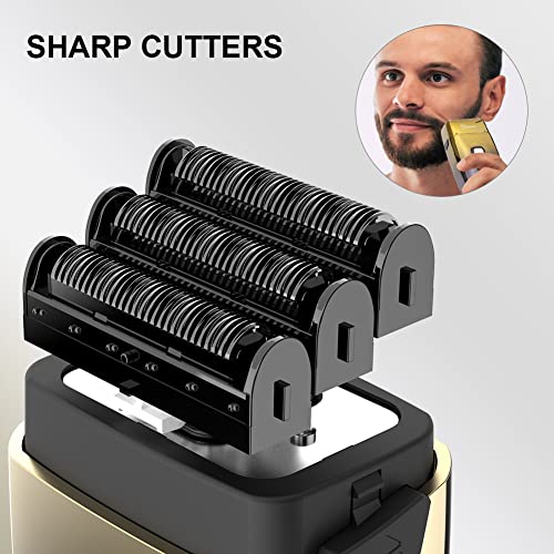 Hatteker Triple Blades Foil Electric Razor for Men - Close Bald Head Barber Shaver Trimmer, Waterproof Wet & Dry, Cordless, Gold - Image 4