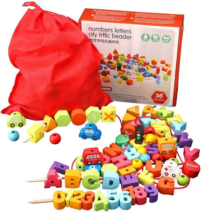 ويوبلز مجموعة خرز للتطريز للأطفال في مرحلة ما قبل المدرسة، 75 خرزة للتطريز، لعبة أرقام وحرف يدوية مع حقيبة سفر، ألعاب مونتيسوري للأطفال من 4 إلى 6 سنوات - Image 1