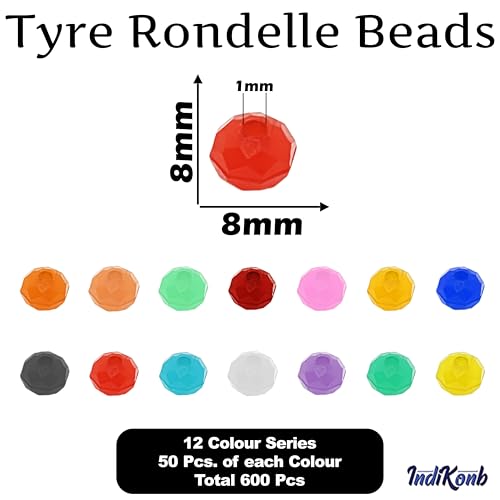 INDIKONB Multicolour Opaque Acrylic Tyre Beads Set - Plastic Opaque Beads - Size 8mm - Image 2