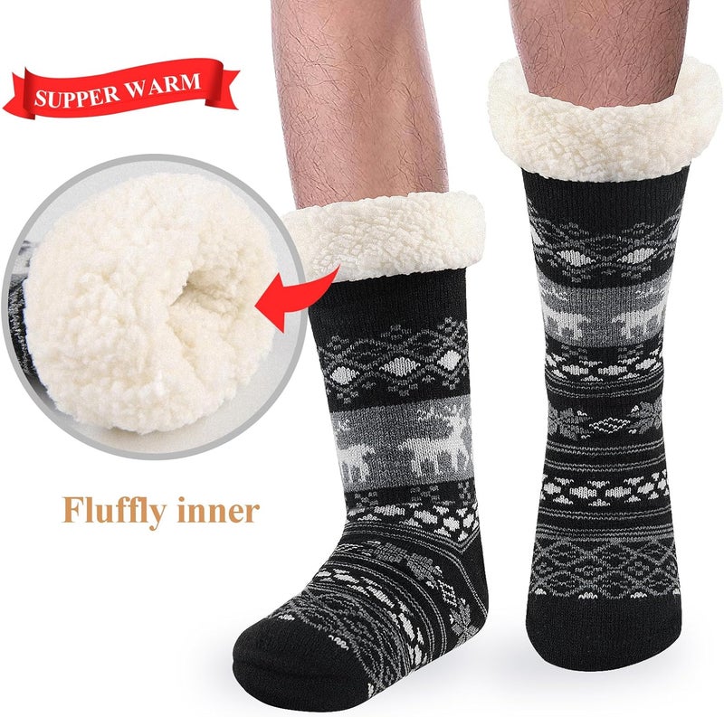 SIMIYA Mens Warm Fleece Lined Winter Soft Non Slip Socks Christmas Mens Slipper Socks (One size fits 6-12) - Image 3