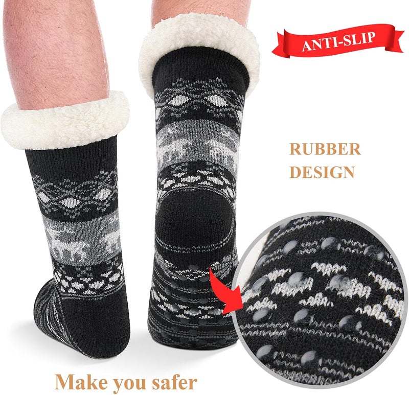 SIMIYA Mens Warm Fleece Lined Winter Soft Non Slip Socks Christmas Mens Slipper Socks (One size fits 6-12) - Image 2