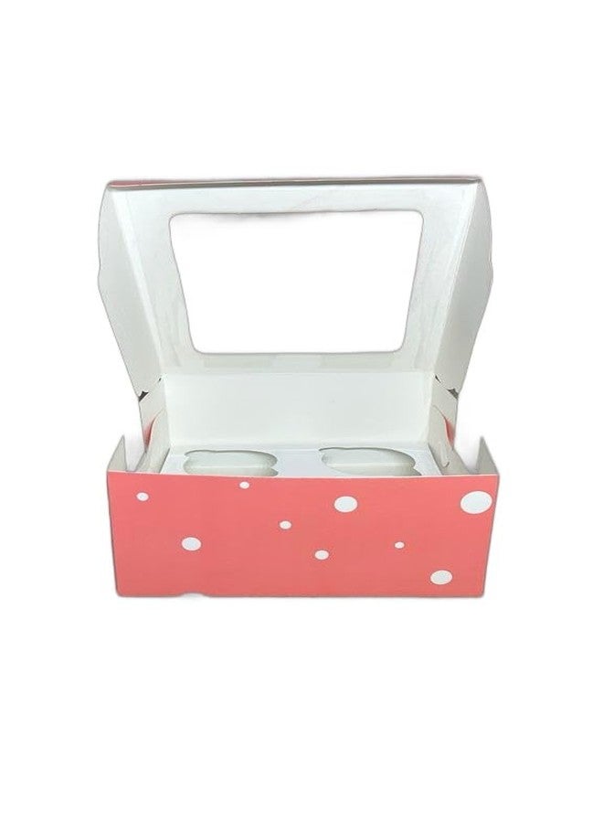 Baekence Cupcake boxes for 4 Pink Circular Dot Color, Pack of 30 pcs - Image 2