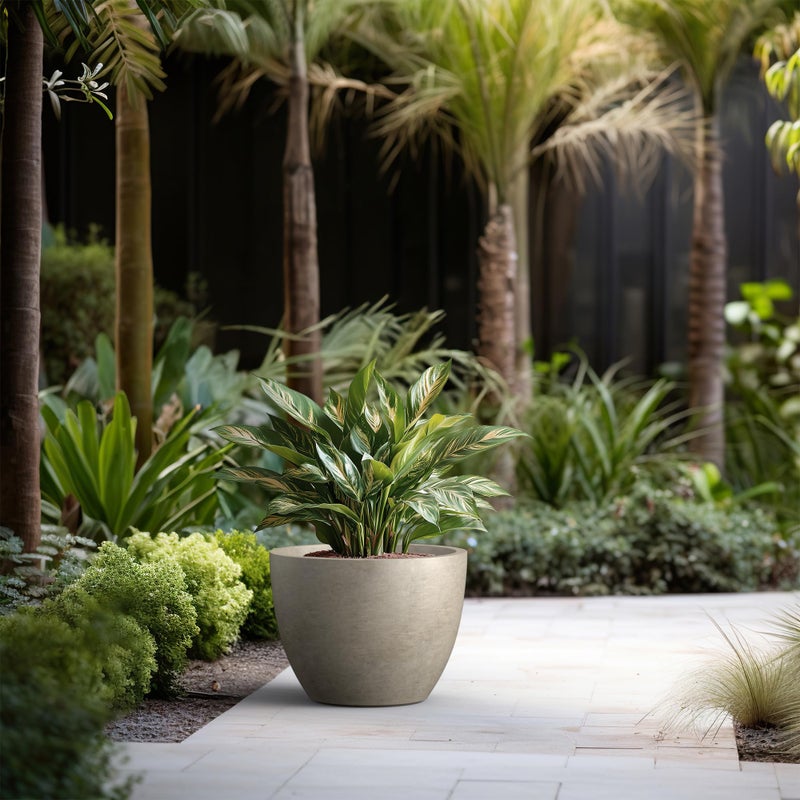 Kante 17.3 Inch Round Concrete Planter - Classic Large Indoor/Outdoor Plant Pot with Drainage Hole and Rubber Plug, Suitable for Gardens and Patios, Weathered Concrete - Image 5