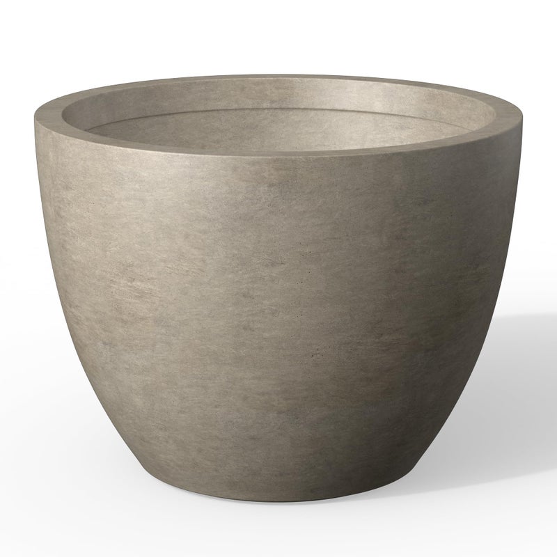 Kante 17.3 Inch Round Concrete Planter - Classic Large Indoor/Outdoor Plant Pot with Drainage Hole and Rubber Plug, Suitable for Gardens and Patios, Weathered Concrete - Image 1
