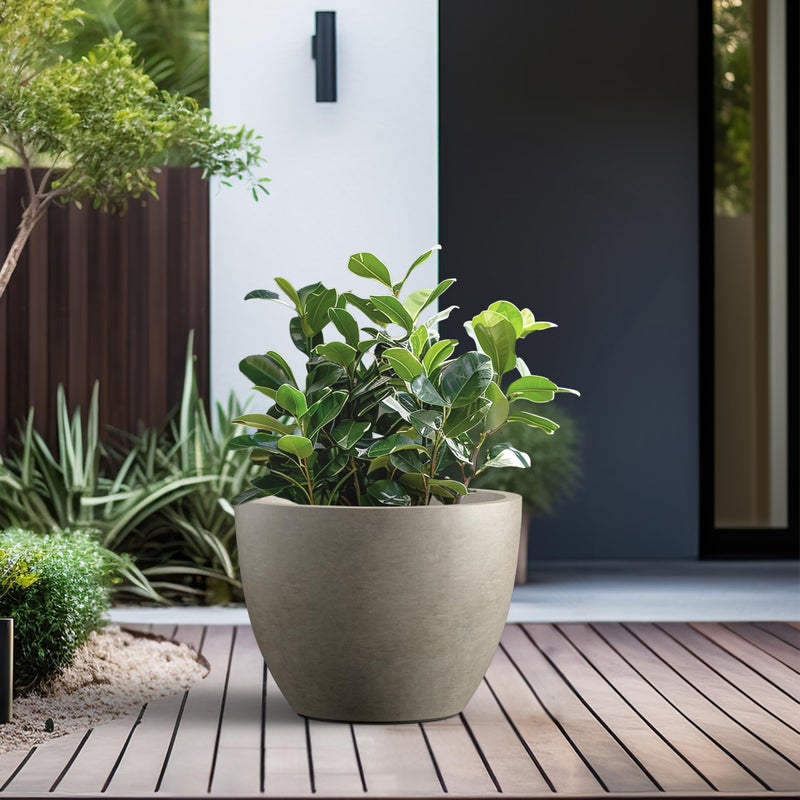 Kante 17.3 Inch Round Concrete Planter - Classic Large Indoor/Outdoor Plant Pot with Drainage Hole and Rubber Plug, Suitable for Gardens and Patios, Weathered Concrete - Image 4
