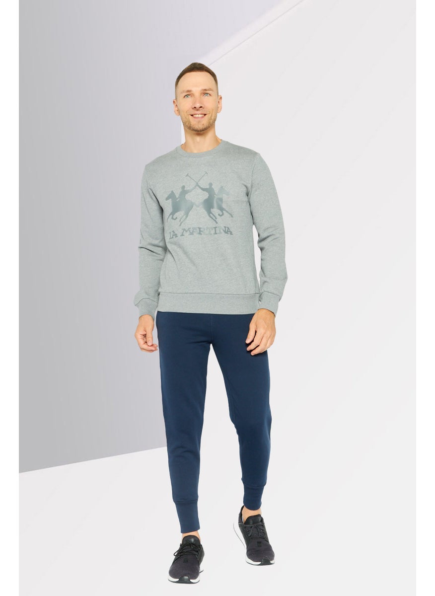 La Martina Men Crew Neck Long Sleeve Brand Logo Sweatshirt, Grey  - Image 4