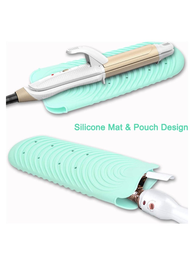 SYOSI  2 Pack Heat Resistant Silicone Mat Pouch for Flat Iron, Curling Iron, Hair Straightener, Hair Curling Wands, Portable Travel Curling Iron Holder Hot Hair Tools (Nordic Green) - Image 4