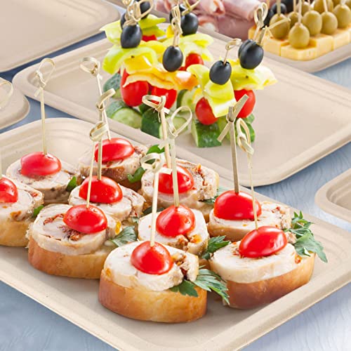 Gezond 50 Pack 14 Inch Disposable Food Trays Eco-friendly Heavy-Duty Large Paper Plates Compostable Sugarcane Platters for Crawfish Lobster Seafood Party Natural - Image 4