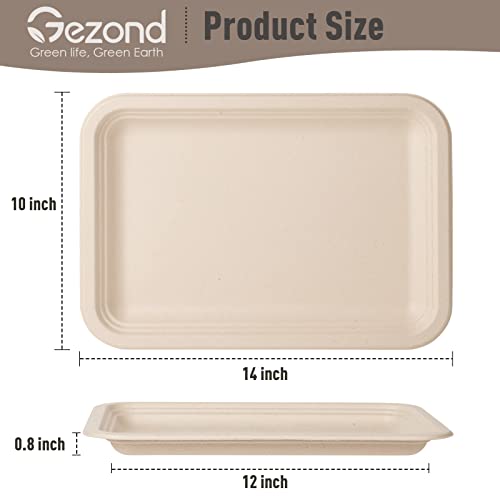 Gezond 50 Pack 14 Inch Disposable Food Trays Eco-friendly Heavy-Duty Large Paper Plates Compostable Sugarcane Platters for Crawfish Lobster Seafood Party Natural - Image 2