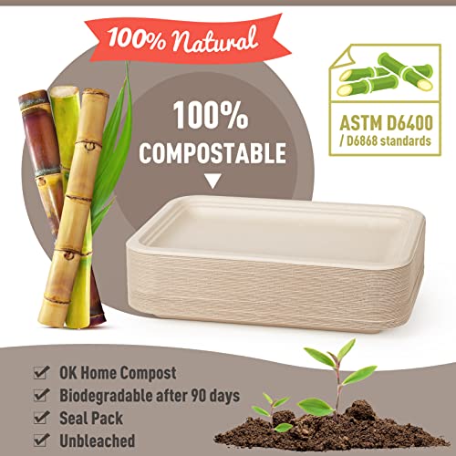 Gezond 50 Pack 14 Inch Disposable Food Trays Eco-friendly Heavy-Duty Large Paper Plates Compostable Sugarcane Platters for Crawfish Lobster Seafood Party Natural - Image 3